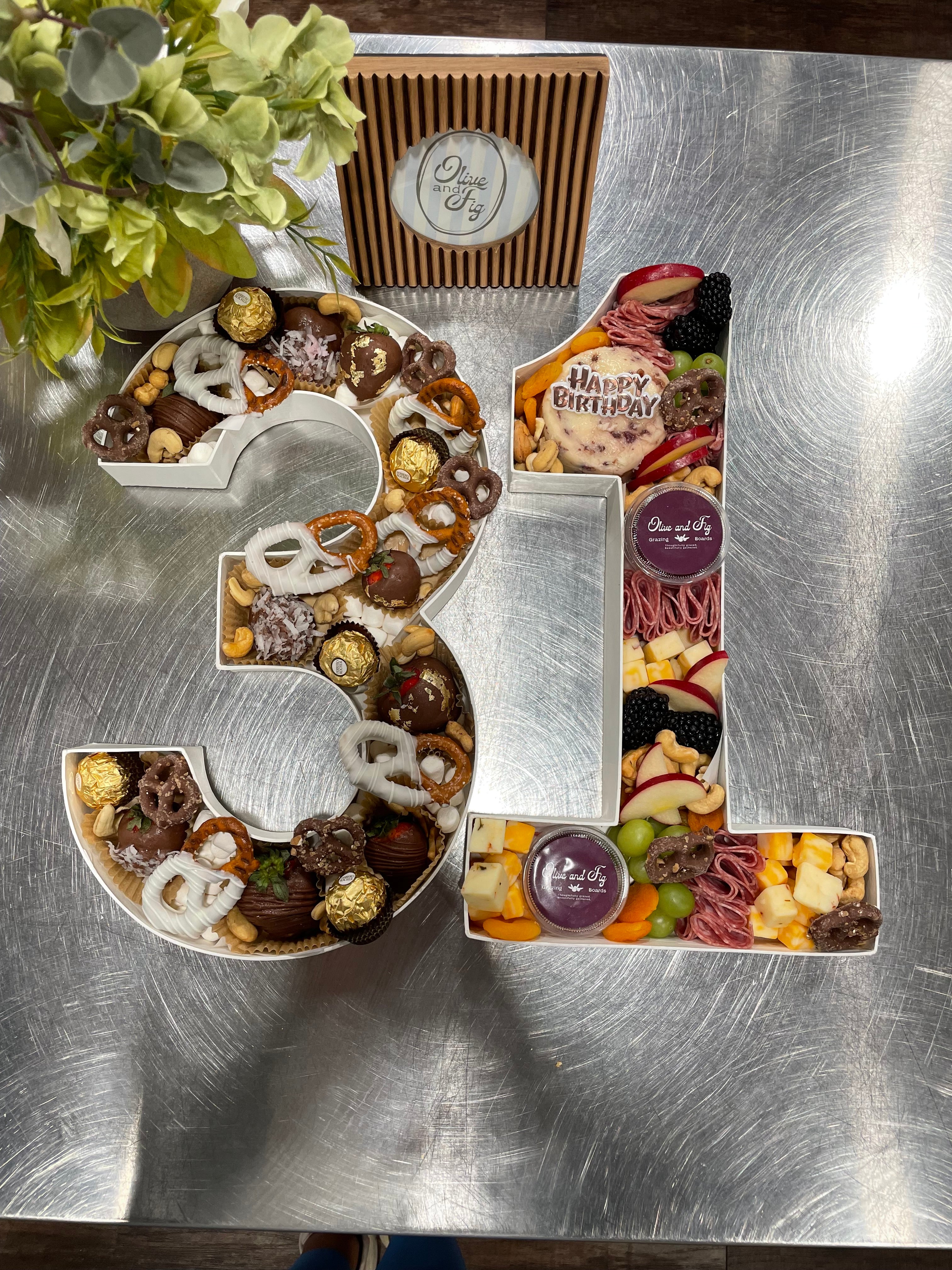 Number-Shaped Charcuterie Boards – Olive and Fig